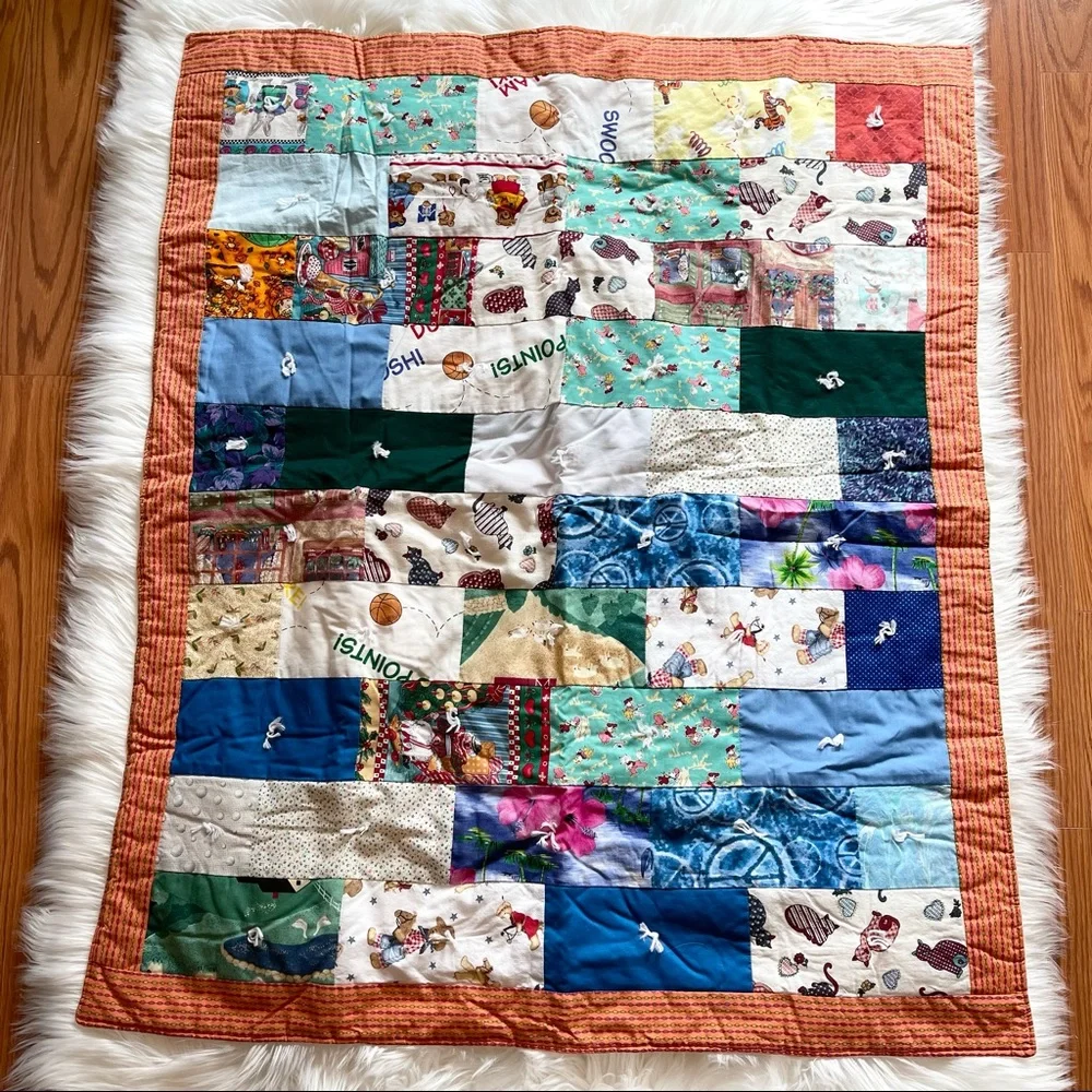 VTG Baby Or Child’s Homemade Patchwork Quilt Blanket 34” x 40”